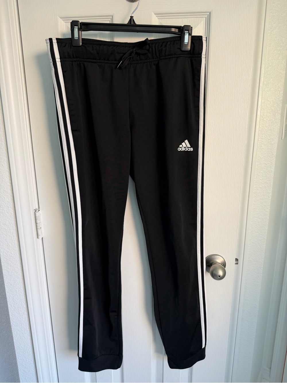 adidas Black Track Pants with White Side Stripes